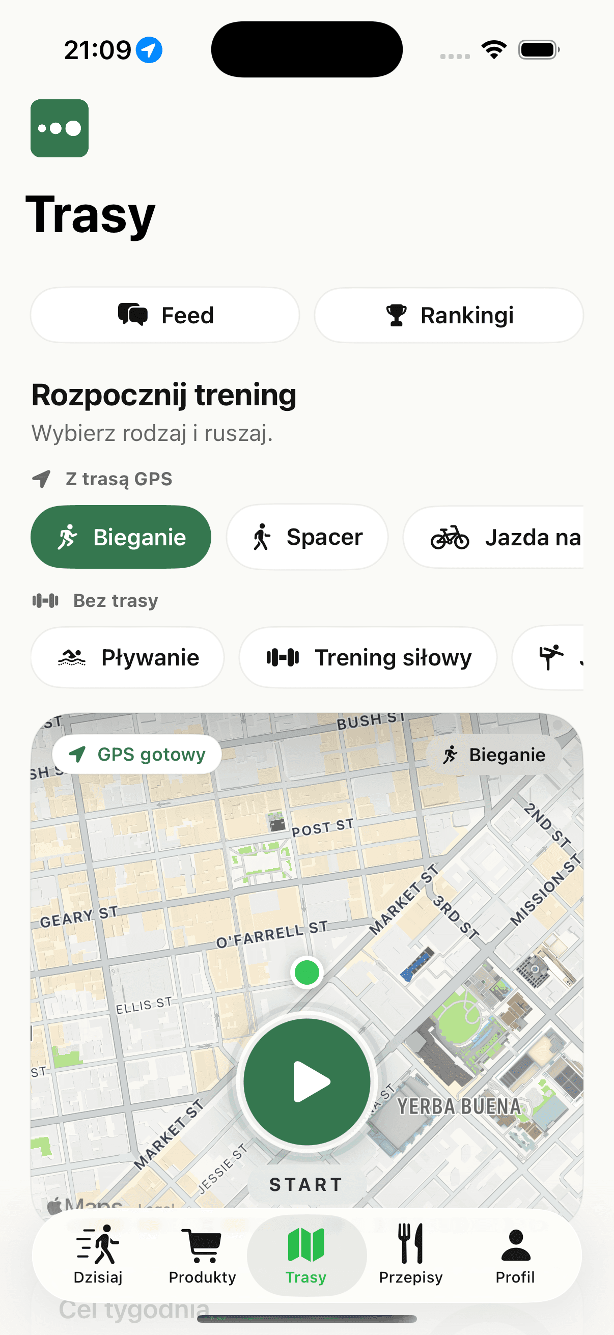 Ekran Treningi z GPS w aplikacji TAKSERIO
